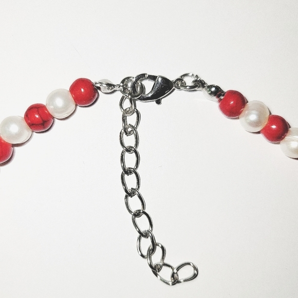SALE! NEW! Red Howlite Beads & Pendant Necklace w/ White Freshwater Pearls - Picture 5 of 6